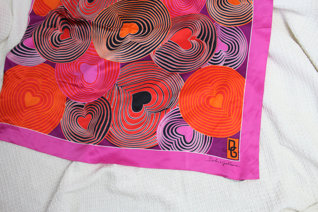 Dolce & Gabbana Retro Heart Print Silk Scarf