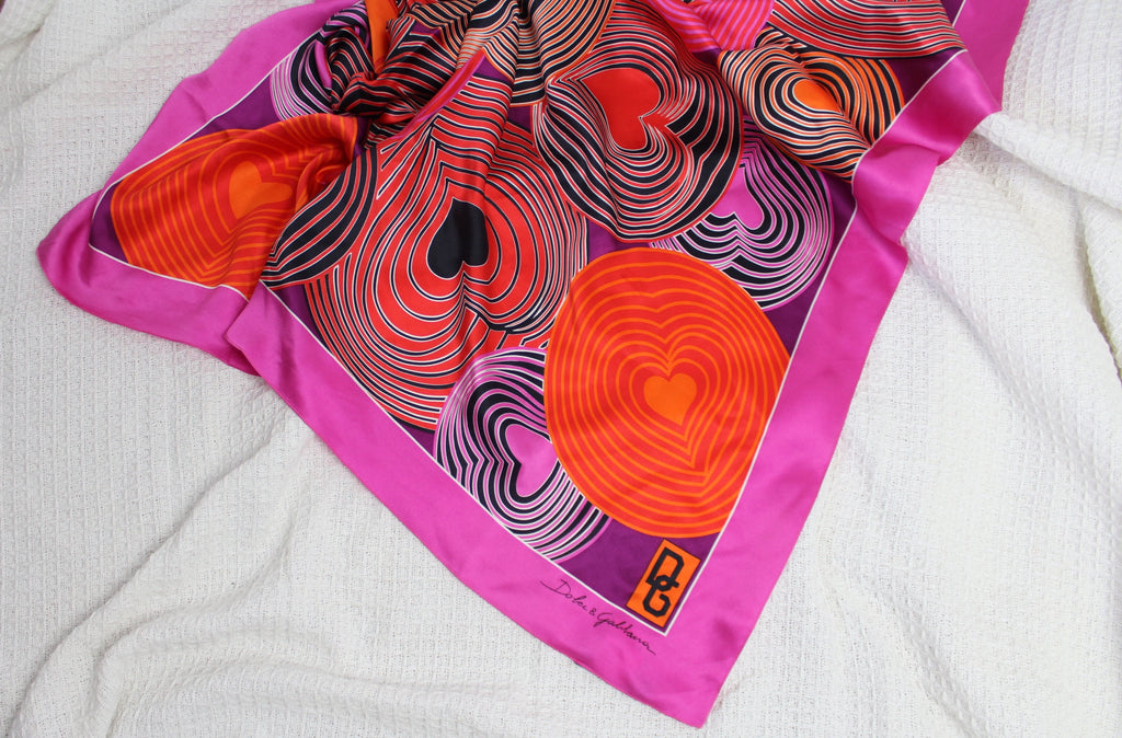 Dolce & Gabbana Retro Heart Print Silk Scarf