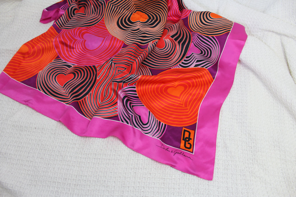 Dolce & Gabbana Retro Heart Print Silk Scarf