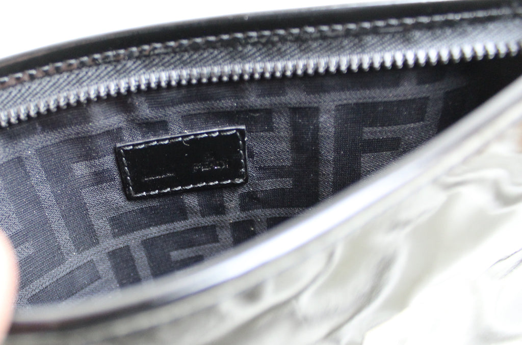 Fendi Logo Black Patent Vinyl Clutch Bag