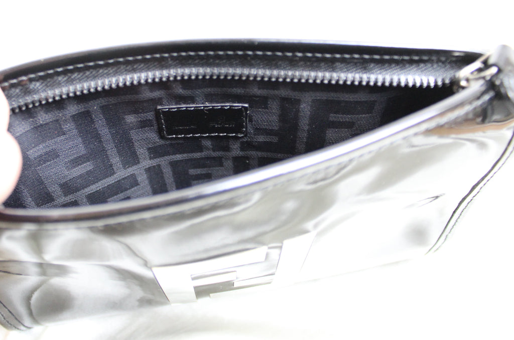 Fendi Logo Black Patent Vinyl Clutch Bag