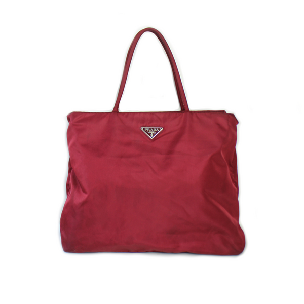 Prada Tessuto Nylon Tote Bag in Cherry Red luxequarter