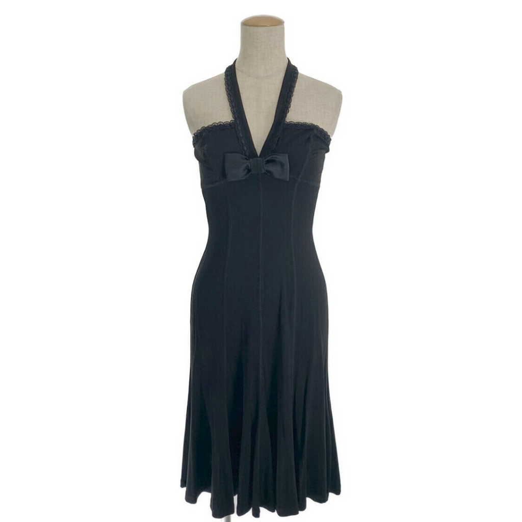 Blumarine Black Halter Neck Bow Silk Dress