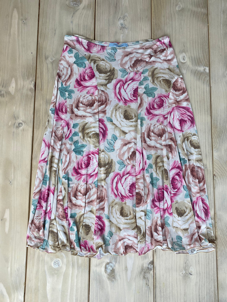 Blumarine Floral Silk Midi Skirt