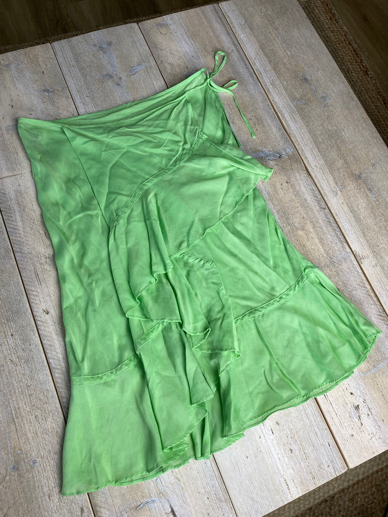 DKNY Green Silk Ruffle Wrap Skirt