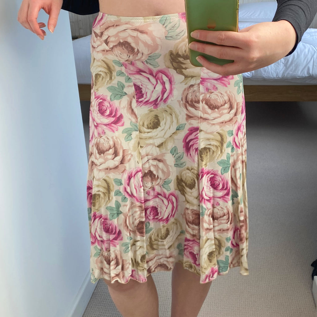Blumarine Floral Silk Midi Skirt