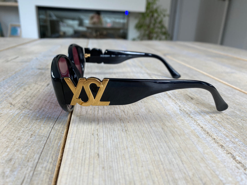 Yves Saint Laurent Vintage Black Gold Logo Sunglasses