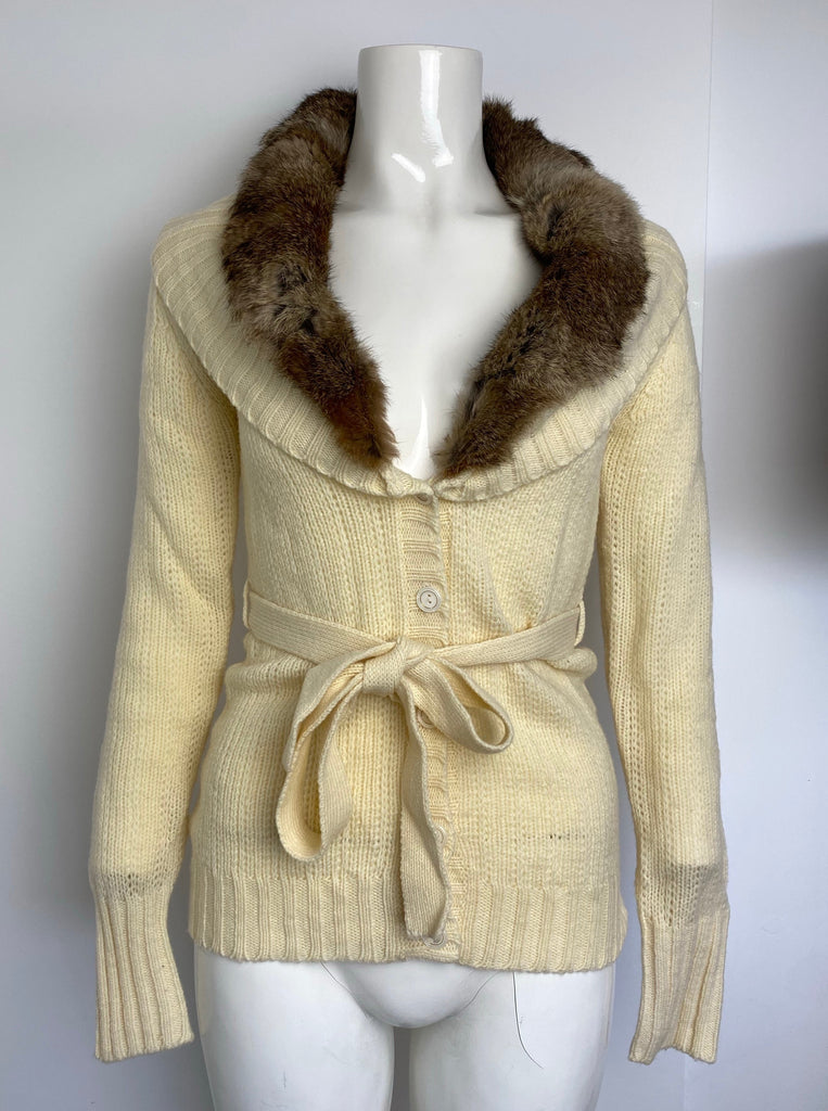 Morgan De Toi Cream Fur Collar Knit Cardigan