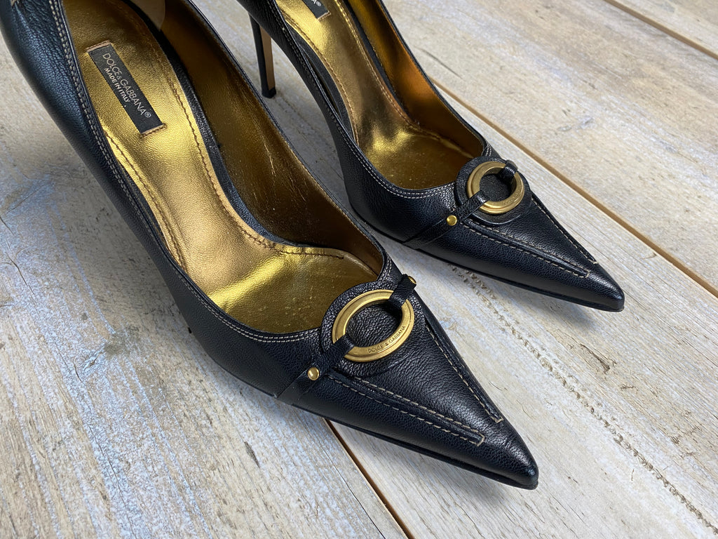 Dolce & Gabbana Dark Brown Leather Pointed Heels 40.5