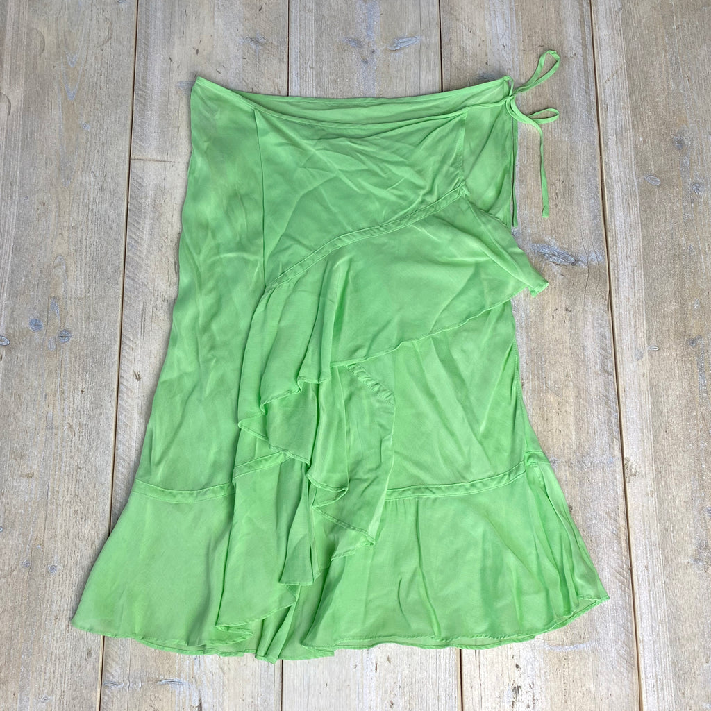 DKNY Green Silk Ruffle Wrap Skirt