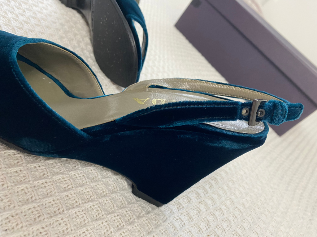 Prada Blue Velvet Wedge Heels EU 36