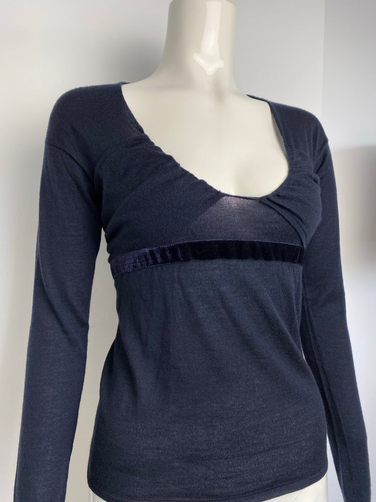 Gucci Navy Cashmere Long Sleeve Top M