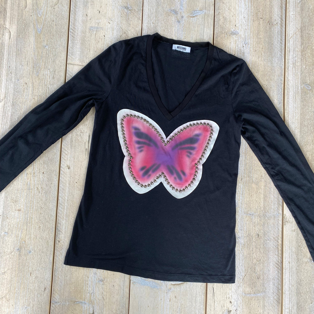 Moschino Black Butterfly Graphic Long Sleeve Top