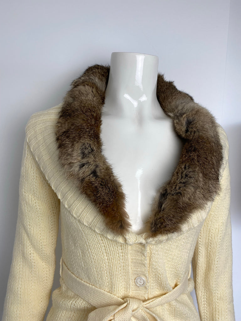 Morgan De Toi Cream Fur Collar Knit Cardigan