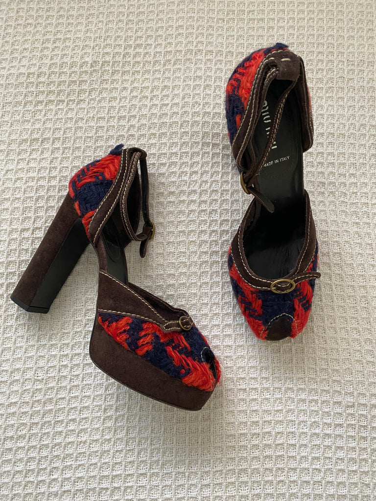 Miu Miu Wool Platforms Heels EU 37.5