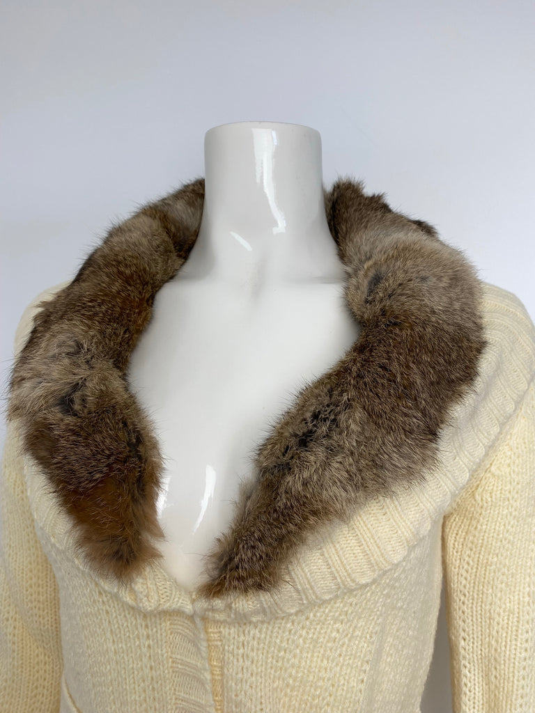 Morgan De Toi Cream Fur Collar Knit Cardigan
