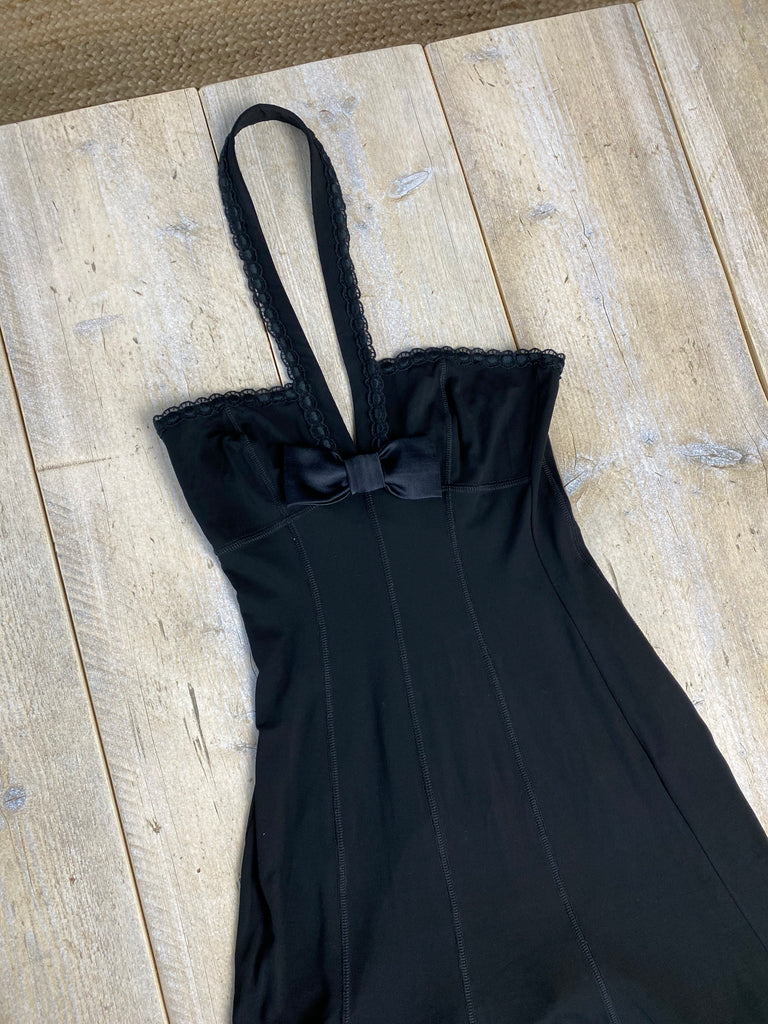 Blumarine Black Halter Neck Bow Silk Dress