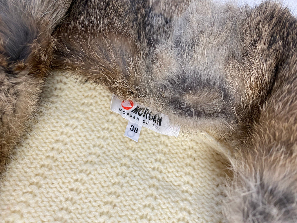 Morgan De Toi Cream Fur Collar Knit Cardigan