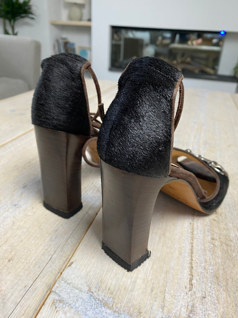 Gucci Fall 1996 Brown Pony Hair Lace Up Heels EU 36