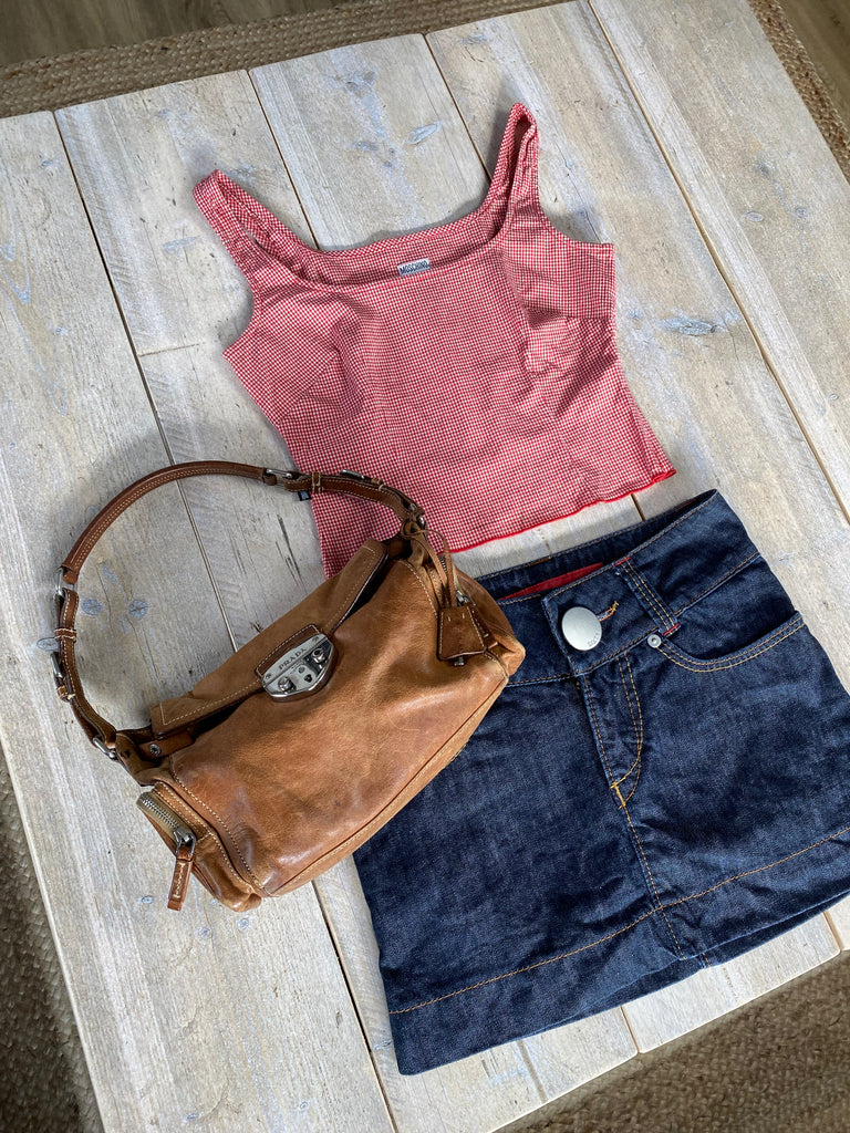 Moschino Red Gingham Check Cami Top