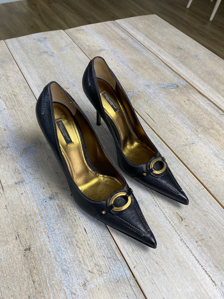 Dolce & Gabbana Dark Brown Leather Pointed Heels 40.5