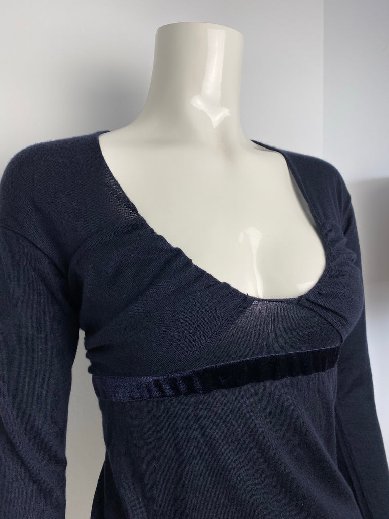 Gucci Navy Cashmere Long Sleeve Top M