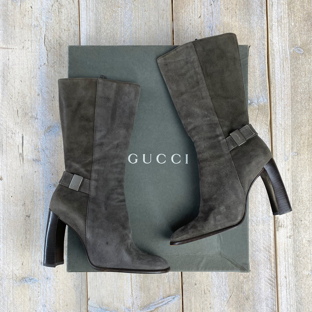 Gucci Dark Grey Suede Boots Size 35