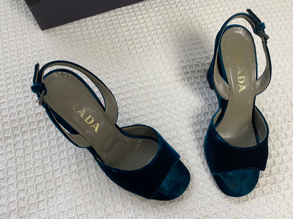 Prada Blue Velvet Wedge Heels EU 36