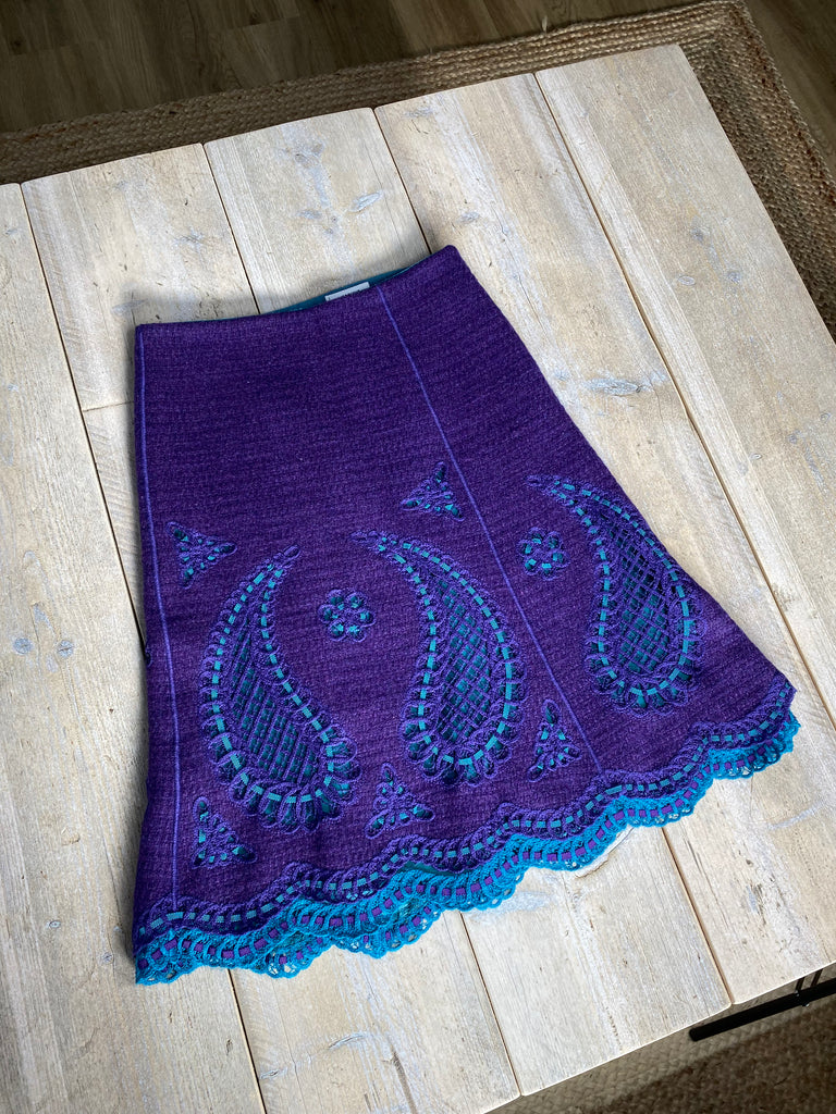 Moschino Purple & Turquoise Wool Skirt