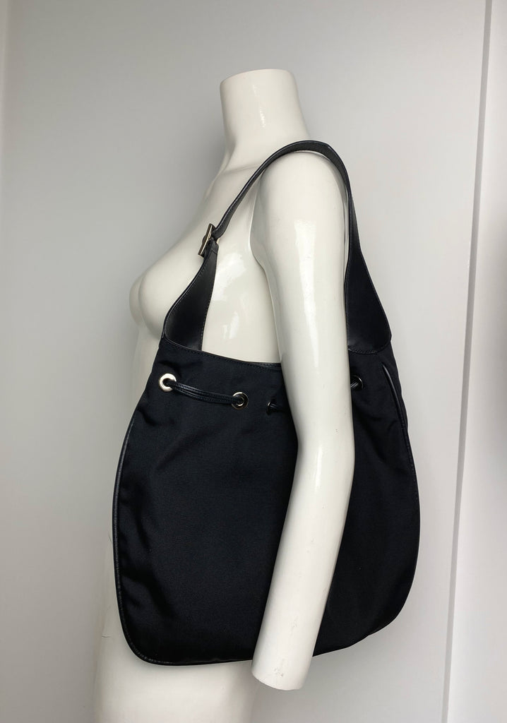 Gucci Black Nylon Drawstring Shoulder Bag