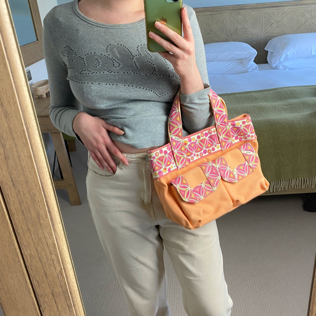 Emilio Pucci Orange & Pink Canvas Handbag
