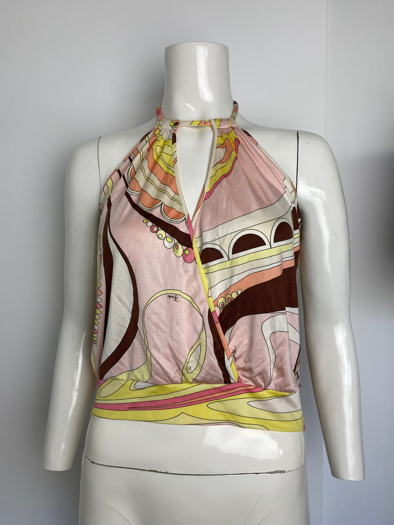 Emilio Pucci Patterend Silk Cami Halter Neck Top