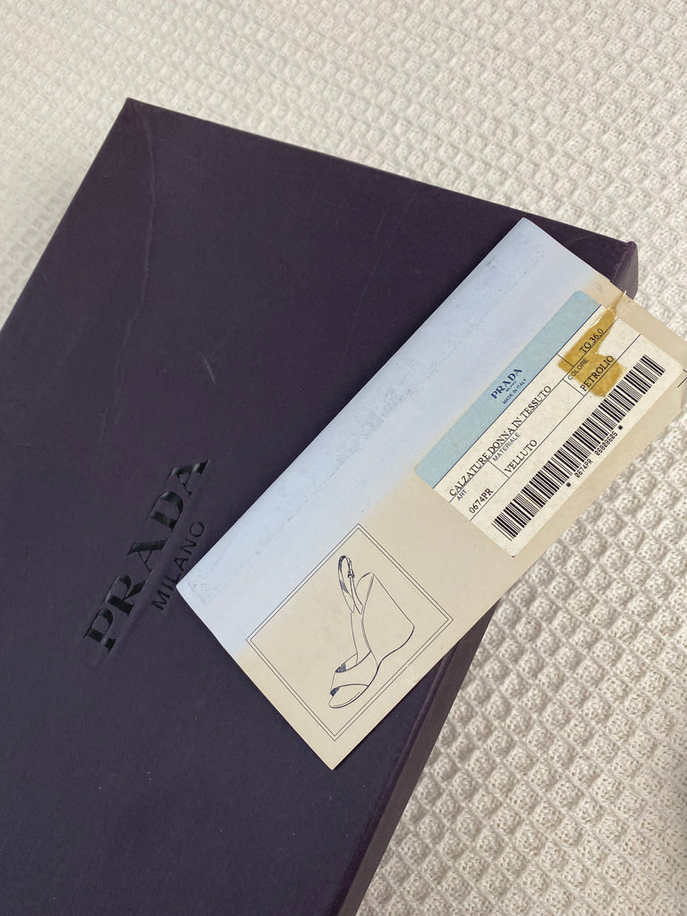 Prada Blue Velvet Wedge Heels EU 36
