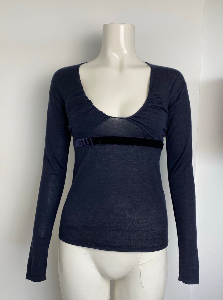 Gucci Navy Cashmere Long Sleeve Top M