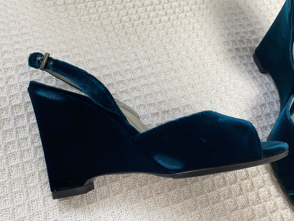 Prada Blue Velvet Wedge Heels EU 36