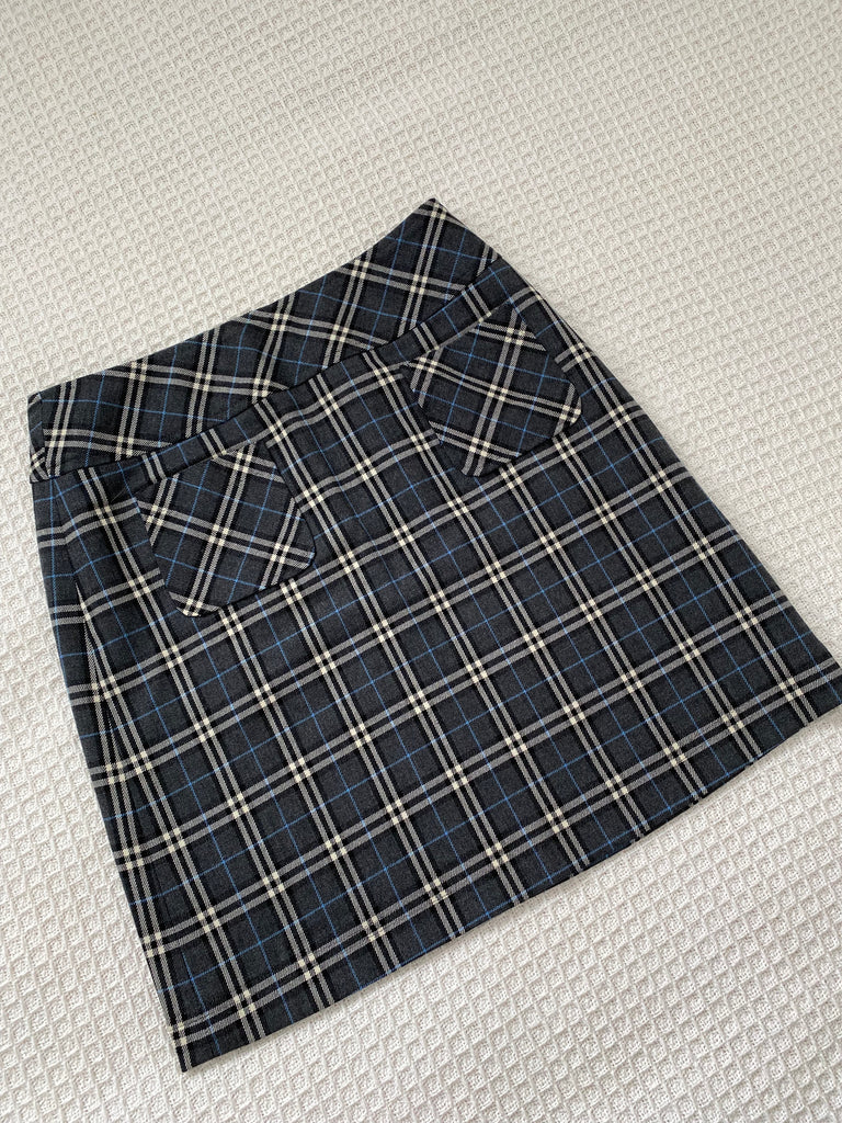 Burberry Grey / Blue Check Mini Skirt