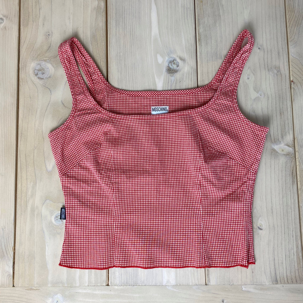 Moschino Red Gingham Check Cami Top