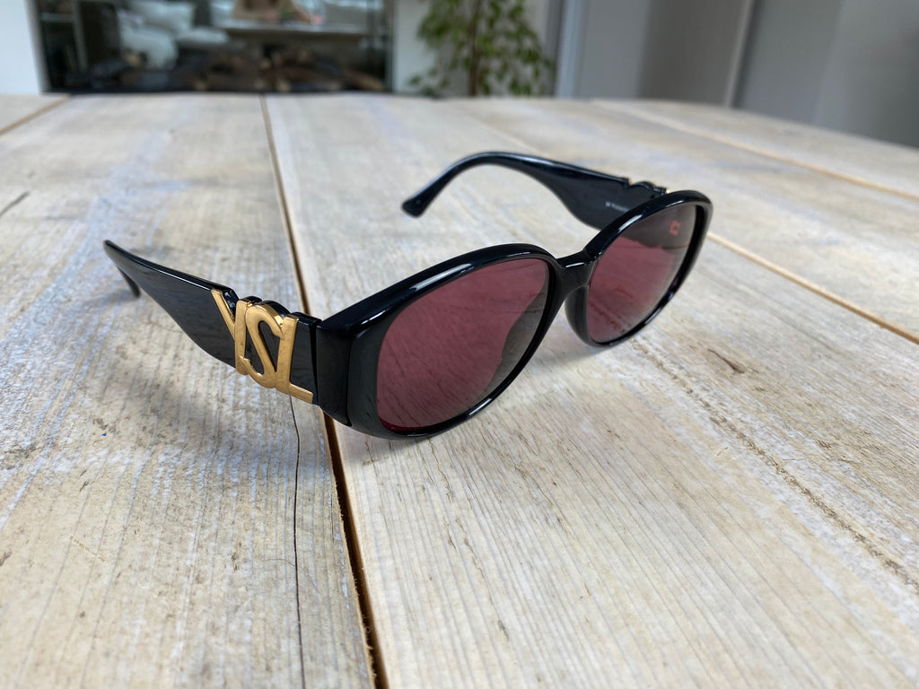 Yves Saint Laurent Vintage Black Gold Logo Sunglasses