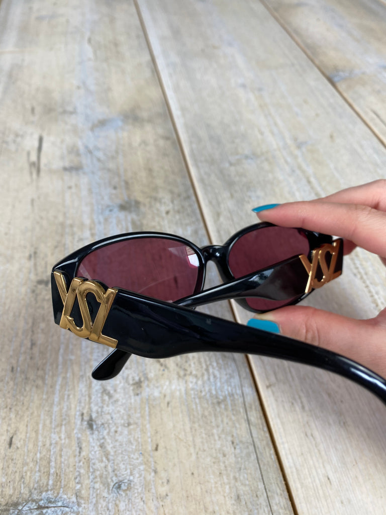 Yves Saint Laurent Vintage Black Gold Logo Sunglasses