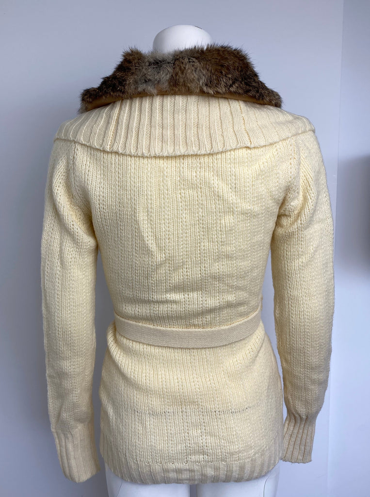 Morgan De Toi Cream Fur Collar Knit Cardigan