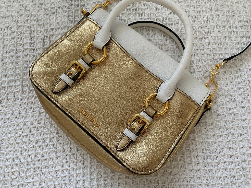 Miu Miu Madras Bicolore Gold & White Cross-Body Bag