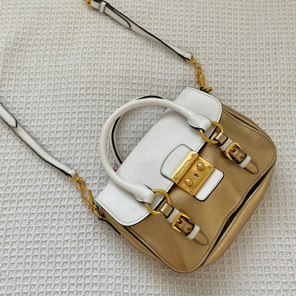 Miu Miu Madras Bicolore Gold & White Cross-Body Bag