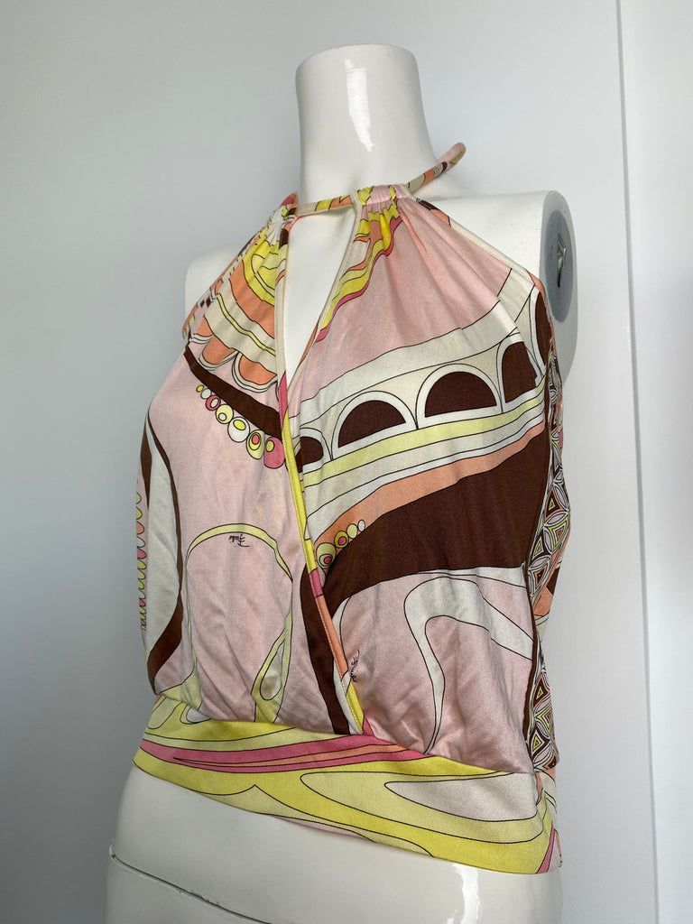 Emilio Pucci Patterend Silk Cami Halter Neck Top