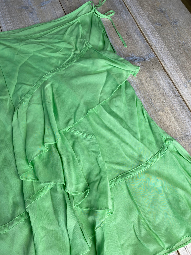 DKNY Green Silk Ruffle Wrap Skirt