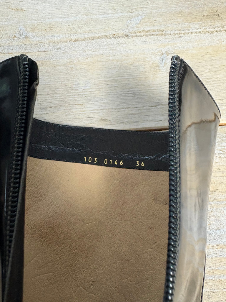 Gucci Fall 1995 Black Leather Patent Horsebit Boots 36