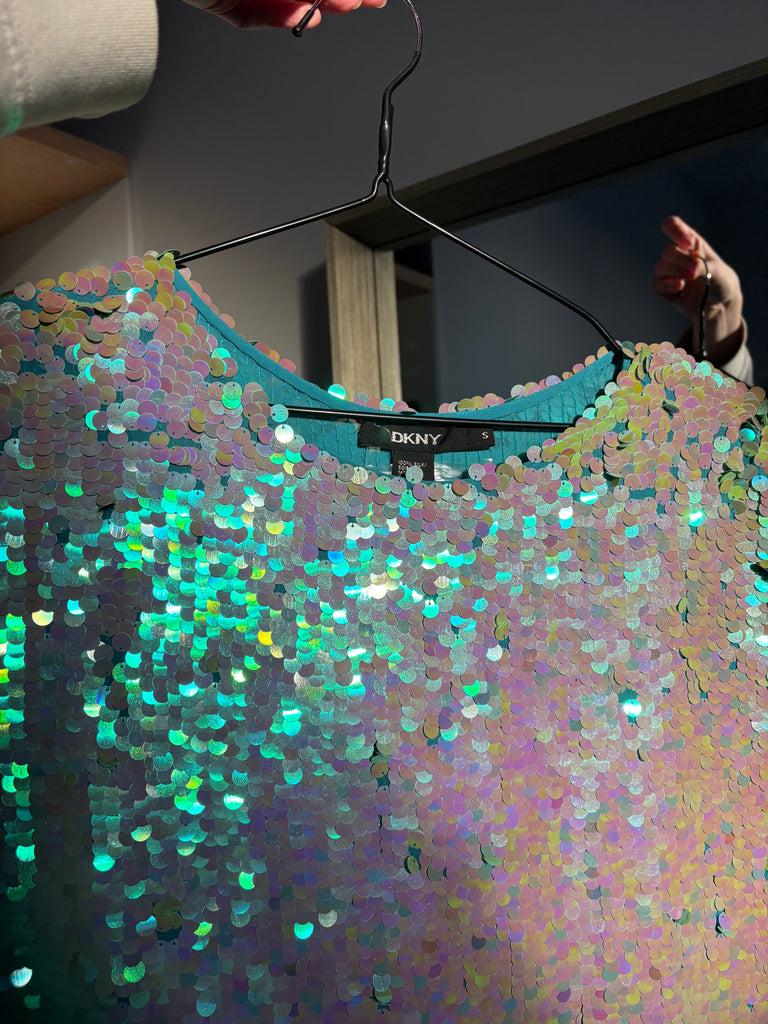 DKNY Blue Sequin Two Piece Skirt Set