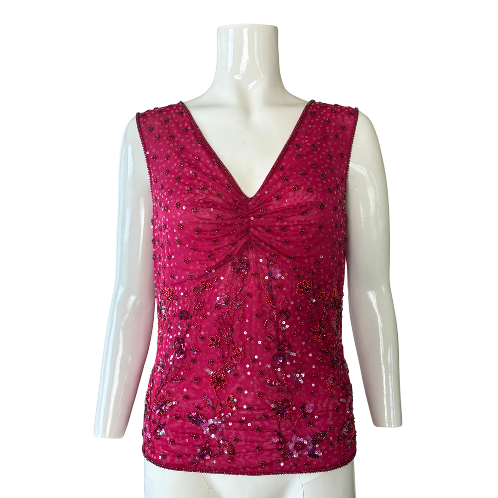 Escada Dark Pink Beaded Tank Top