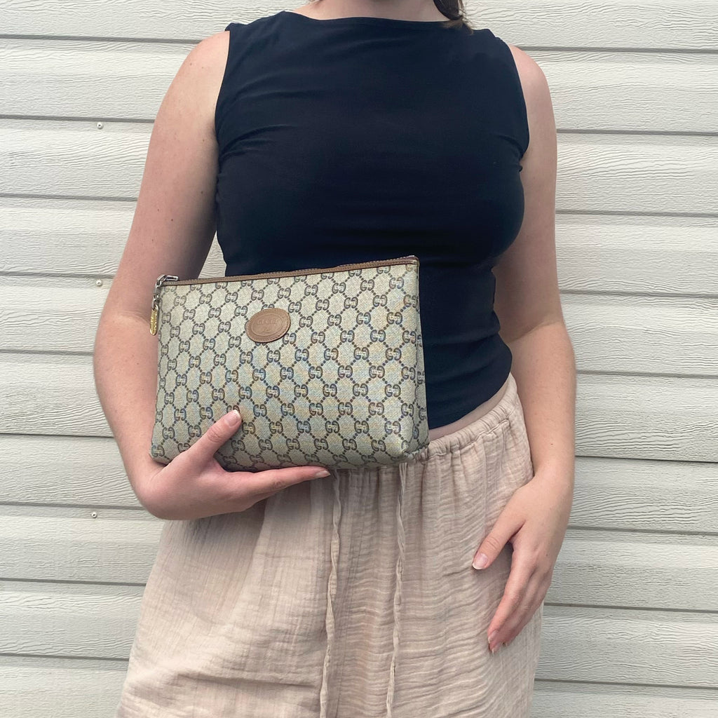 Gucci Plus Monogram Logo Coated Canvas Clutch / Pouch