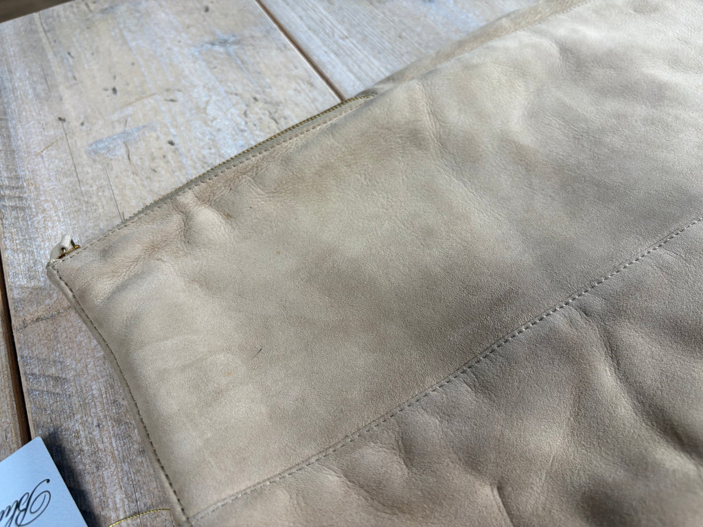 Blumarine Tan Leather Fur Lined Mini Skirt