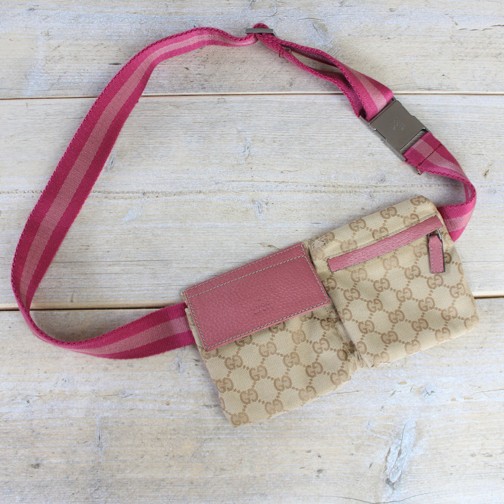 Gucci Monogram Canvas Pink Leather Belt Bag